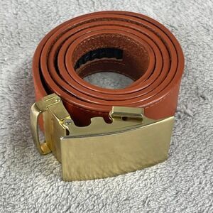 Anson Belt & Buckle Mens 40 Brown Leather Ratchet Belt Gold Buckle Holeless
